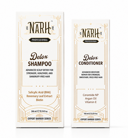 Two Narh Detox Shampoo and Conditioner packages on a white background