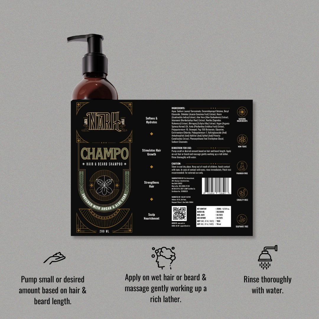 CHAMPO | Argan Oil &amp; Aloe Vera Hair &amp; Beard Shampoo - Narh - Hair &amp; Beard Shampoo